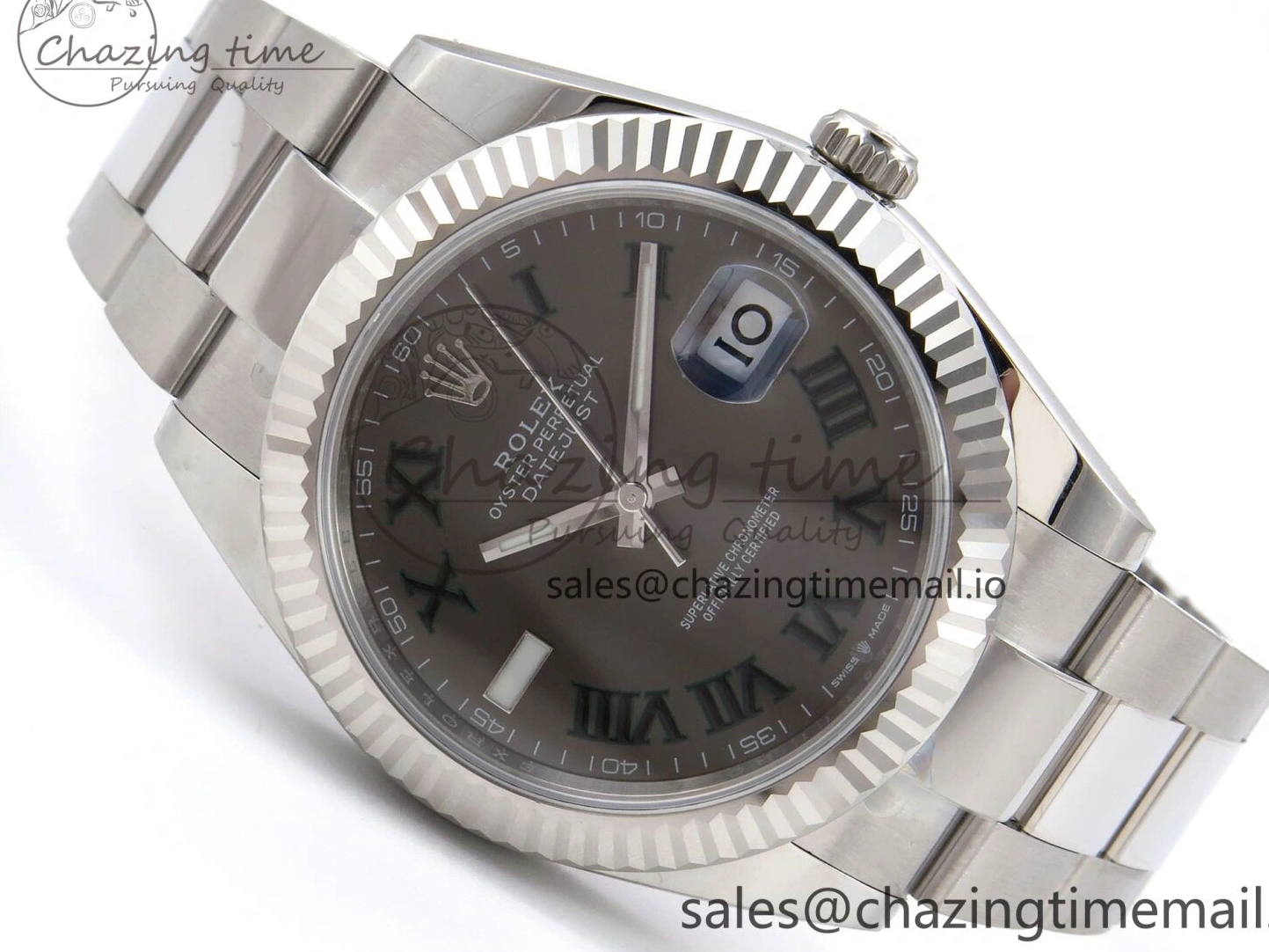 MiroTime 0131 GoodFit DateJust 41 126334 EWEF Best Edition Gray Dial Green Roman on Oyster Bracelet A 1054